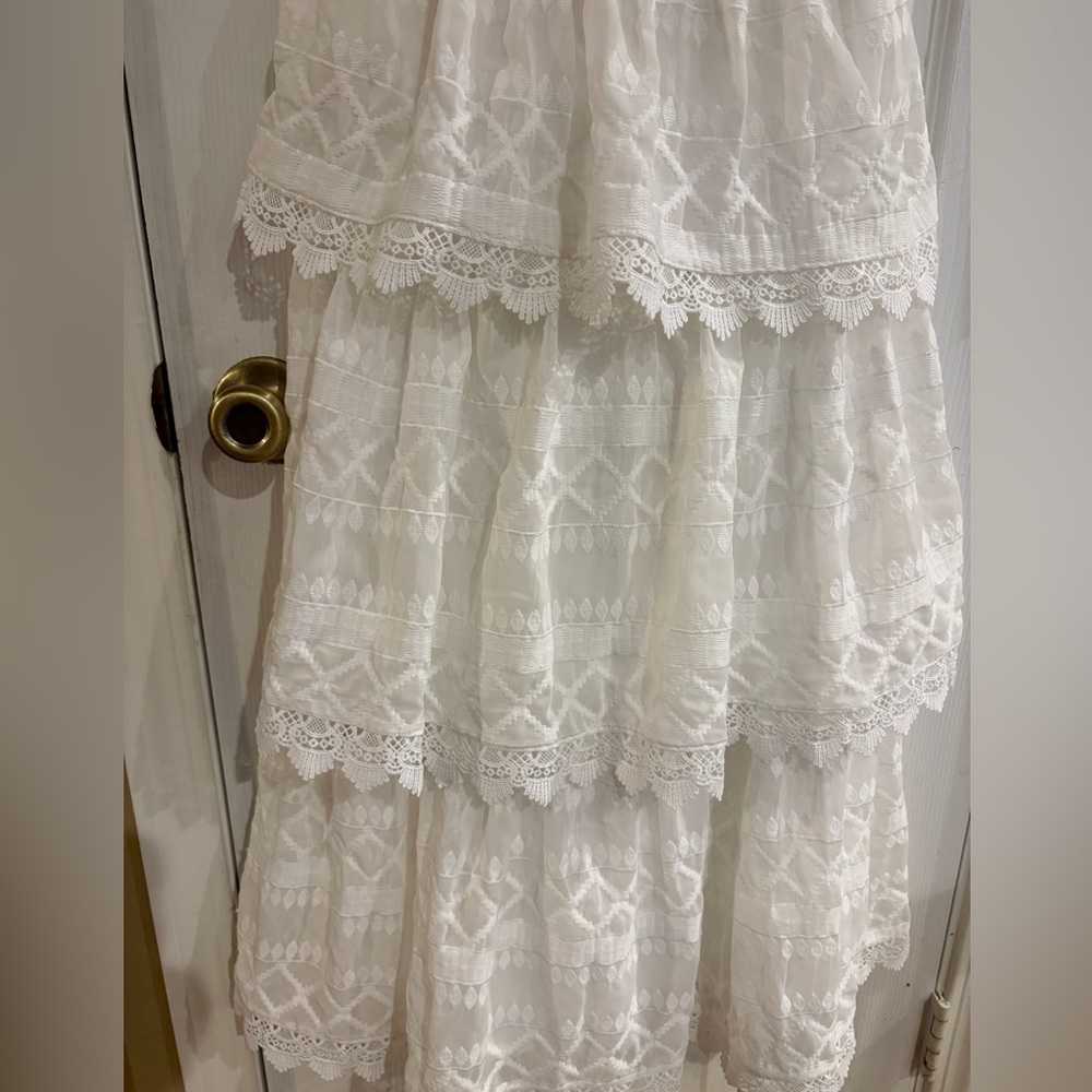 LULUS All Is Love White Tiered Midi Dress S Lace Bridal Shower Rehearsal Dinner - Picture 9 of 11